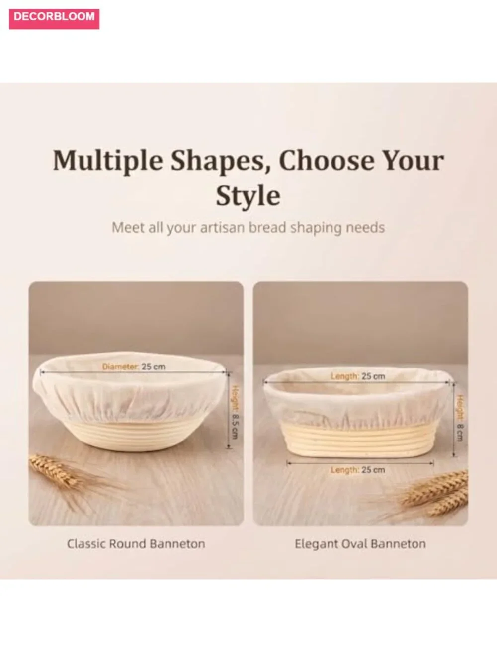Bread Proofing Basket Set - Rattan Banneton with Lame, Whisk, Scraper